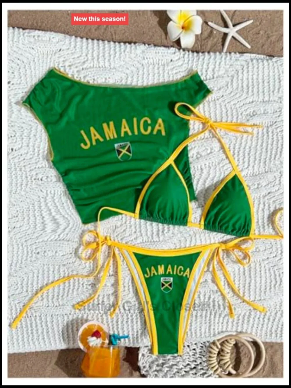 3 Piece Bikini Set Halter Thong Swimsuit Off Shoulder Cover Up